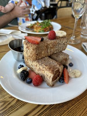 The French toast! Sincerely, one of the most delicious vegan dishes I’ve had. That’s my sweet tooth talking lol!  at Margo's in Santa Monica