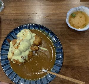 Japanese curry with potatoes and miso soup  at Uncle Donburi in Paddington