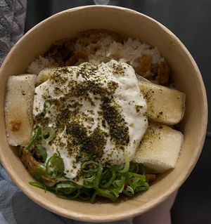 Tofu on tofu don takeaway   at Uncle Donburi in Paddington