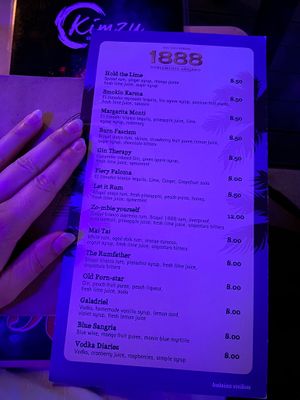 Cocktail menu at Kimzu Sea Lounge in Crete