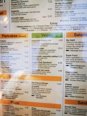 Menu at My Habit in Corfu