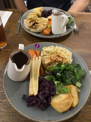 Vegan Sunday roast with butternut squash and lentil filo pasty at Avon Causeway in Christchurch