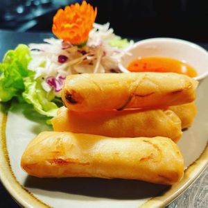 Vegetable Spring Rolls (Vegan as not made with egg) at Bonzai Pan Asian Kitchen in Douglas