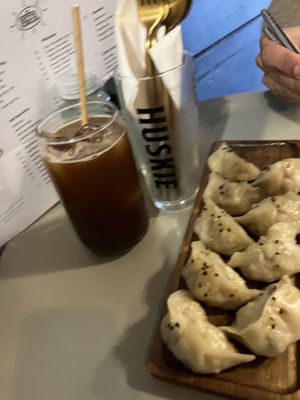 dumplings and iced americano   at Coffee Circus in Birzebbuga
