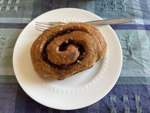 Sweet potato spelt cinnamon bun  at Duncan Garage Cafe and Bakery in Duncan