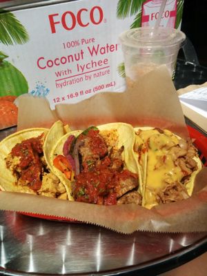 vegan tacos! chicken,beef, and jackfruit! at Viva La Vegan Grocery Store in Rancho Cucamonga