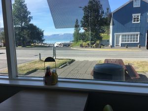 Outside Picnic with harbor view  at N1 in Husavik
