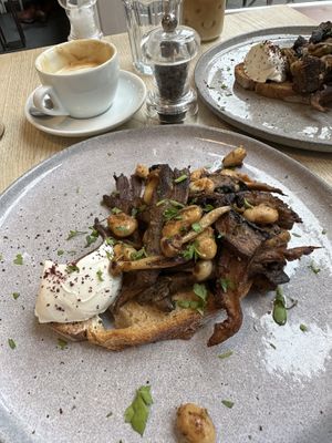 Roasted Mushroom and Oatly Crème Fraiche   at Store Street Espresso in London