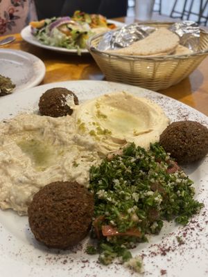 I really enjoyed everything but the eggplant dip. The pita bread, tabouli, hummus, falafels, and eggplant dip are all vegan and they have a few more vegan options besides these.   at Olive in New Orleans
