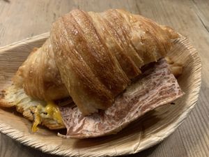 Bacon , just egg, and cheese on a croissant  at Innocent Yesterday in New York City