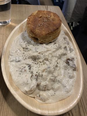 Sausage gravy and biscuit  at Innocent Yesterday in New York City