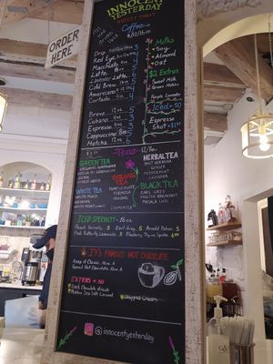 Drinks menu at Innocent Yesterday in New York City