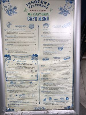 The menu  at Innocent Yesterday in New York City