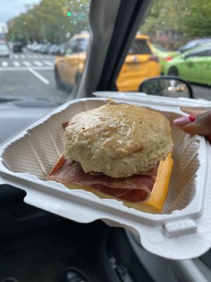 “Bacon” “egg” and “cheese” on a biscuit.  at Innocent Yesterday in New York City