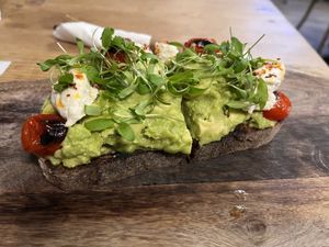 Avocado toast with almond ricotta  at Innocent Yesterday in New York City
