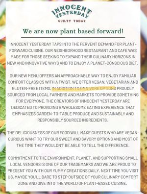 Announcement that they will now serve animal flesh at Innocent Yesterday in New York City