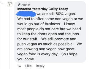 Menu change at Innocent Yesterday in New York City