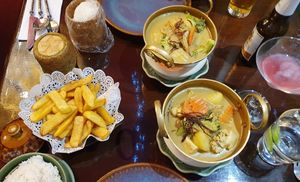 Yellow vegetable curry. We asked for extra tofu at Siam Corner Ma Ma Thai in Lichfield