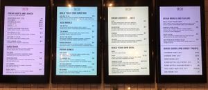 Menu on wall at Sophia's Natural Organic Bowls (SNOB) in New York City