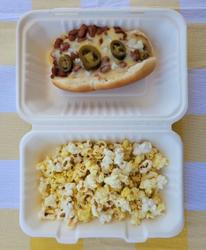 Chili- Cheese Dog with jalapeños and a bag of cheddar popcorn.  at The Lick in Vallejo