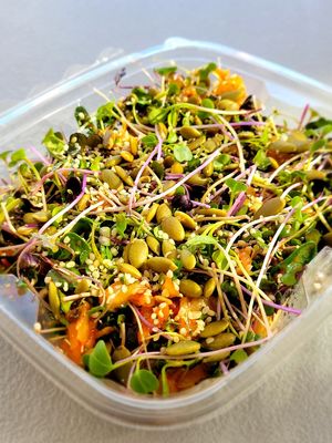Delta microgreens with Kimchi pumpkin seeds and hemp seeds at The Lick in Vallejo