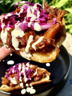 BBQ Jackfruit toast  at Rainbow Kitchen + Rebel Tonics in Haiku