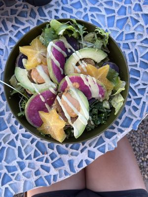 Caesar salad with vegan crab cakes  at Rainbow Kitchen + Rebel Tonics in Haiku