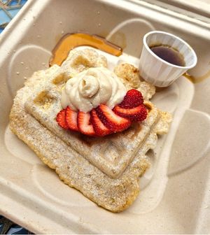 Mochi waffle (gf) at Rainbow Kitchen + Rebel Tonics in Haiku