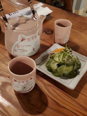 Cucumber salad and tea (so cute!) at MA-KIN in Agoura Hills