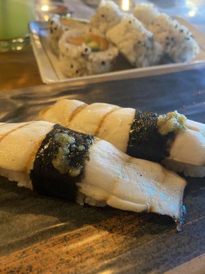 Seared king mushroom with that yummy green pepper paste!  at MA-KIN in Agoura Hills