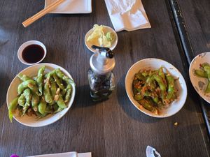 Garlic Edamame & Spicy Garlic Edamame at MA-KIN in Agoura Hills