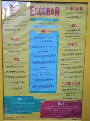 Menu August 2021 at EscoBar in Inverness
