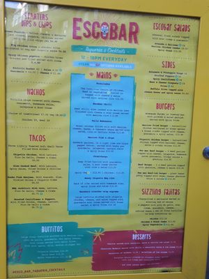 Menu at EscoBar in Inverness