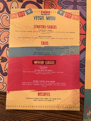 Vegan menu  at EscoBar in Inverness