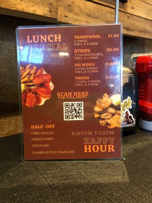 Happy hour menu at Wing King in Las Vegas