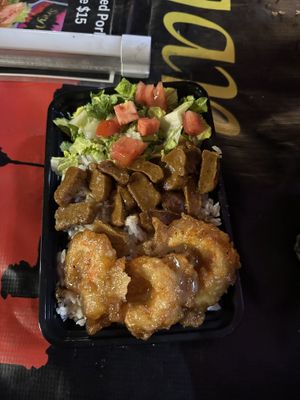 Combo plate - The Hook Up (coconut walnut shrimp and Loklac Beef)  at Srey Vegan - Pop Up in Los Angeles