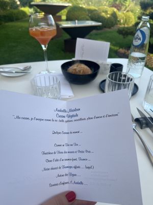 Mise en bouche: Basil humus with coal  at Cuisine Intuitive in Marchin