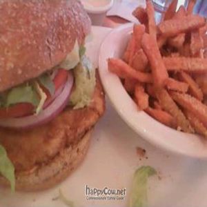 Santa Fe Crispy Chicken with sweet potato fries at Veggie Grill by Next Level in Santa Monica