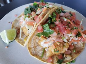 Starter of two tacos at Veggie Grill by Next Level in Santa Monica