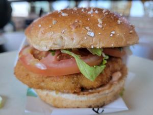 Cajun fish sandwich at Veggie Grill by Next Level in Santa Monica