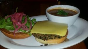 quinoa burger with vegan cheese at Veggie Grill by Next Level in Santa Monica