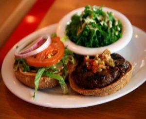 the v-burger at Veggie Grill by Next Level in Santa Monica