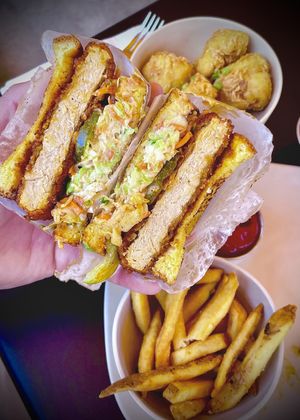 Louisiana hot chicken sandwich .wow!   at Veggie Grill by Next Level in Santa Monica