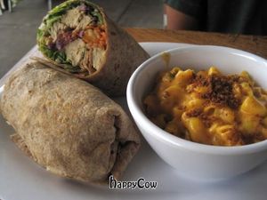 Thai Chickin' Wrap with side of mac and cheese. at Veggie Grill by Next Level in Santa Monica