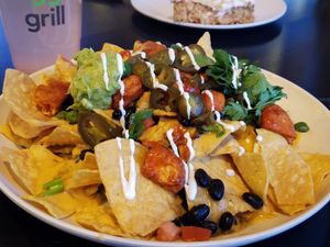 Nachos with buffalo chicken at Veggie Grill by Next Level in Santa Monica