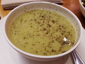 Asparagus pea soup at Veggie Grill by Next Level in Santa Monica
