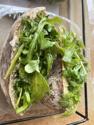 Vegan chicken salad sandwich in pita bread  at Fresca on Addison in Richmond