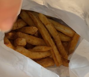 The seasoned fries come with the sandwiches.  at Fresca on Addison in Richmond