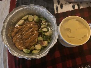 Seitan steak with Brussels and butternut squash soup at Fresca on Addison in Richmond