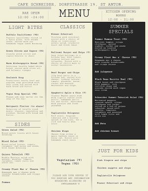 Summer Menu at Café Schneider in St Anton Am Arlberg